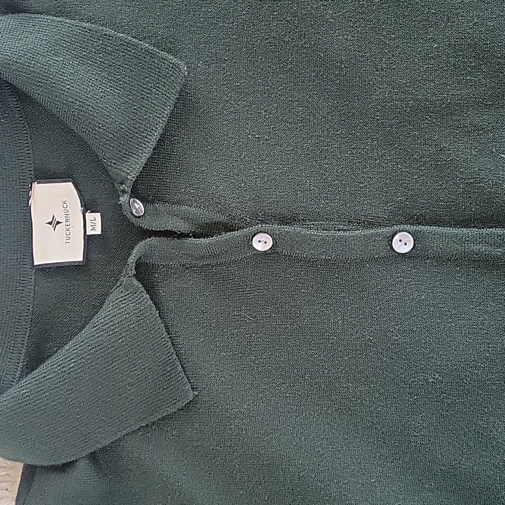 Tuckernuck Dark Green Clayton Knit Polo 3/4 Sleeves‎ Linen Women Sz M/L - Picture 13 of 16
